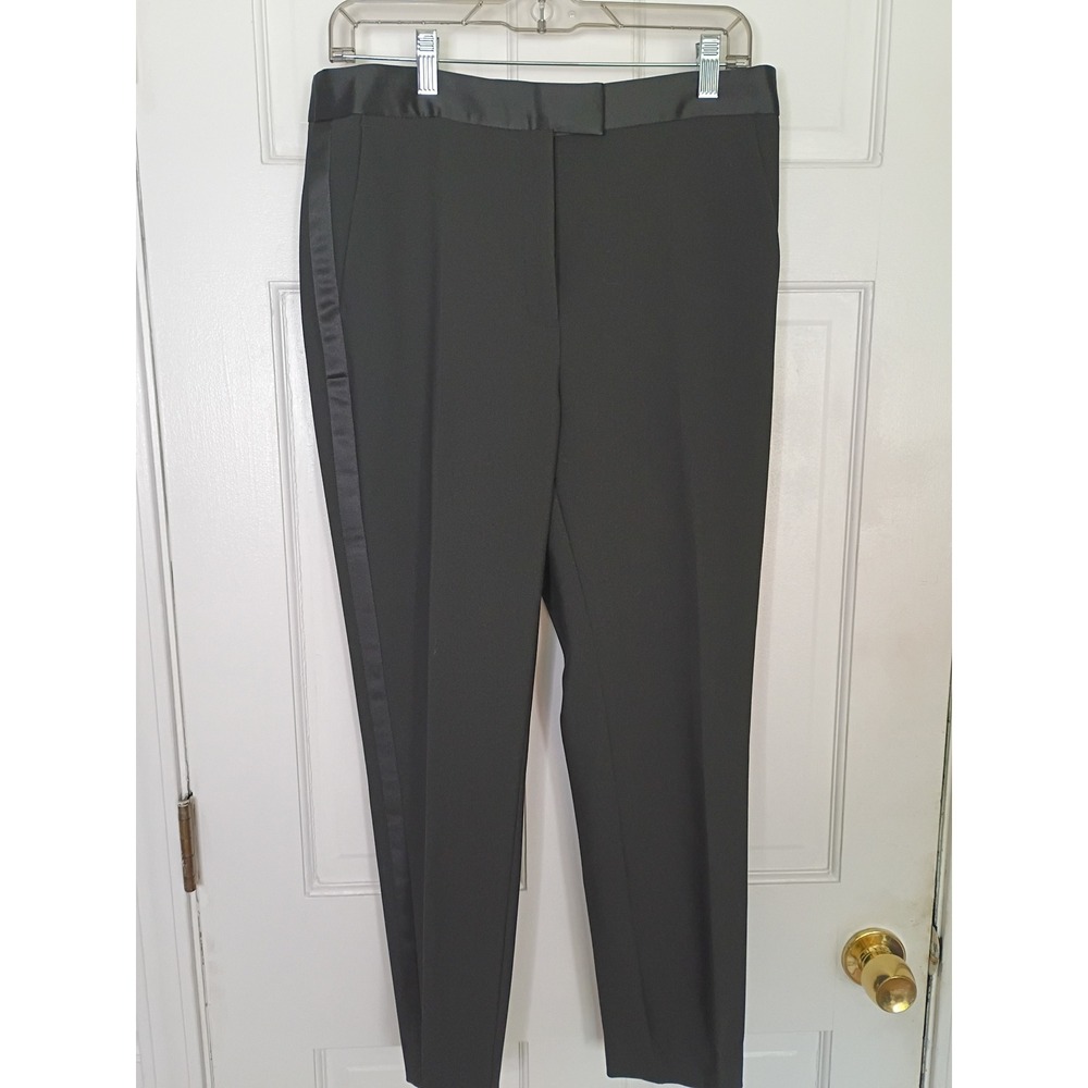 Zara Basic Black Tuxedo Trousers Satin Trim Side Stripe Tapered Pants Womens L